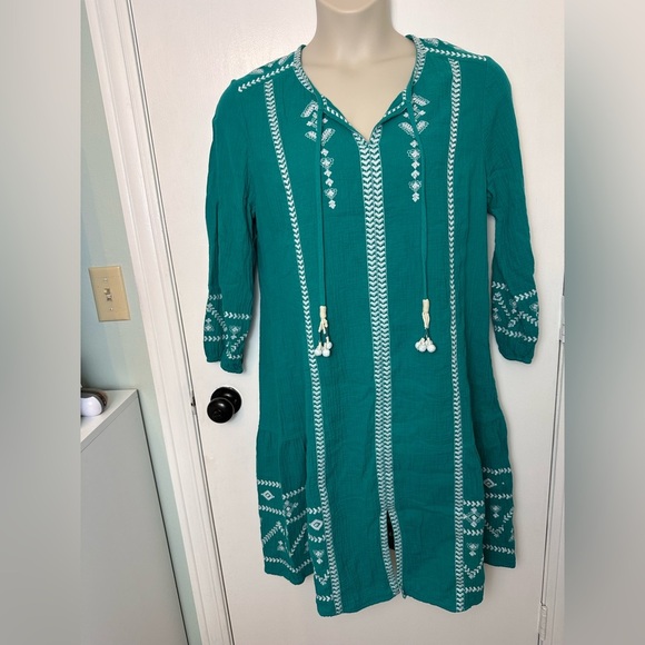 Soft Surroundings Dresses & Skirts - SOFT Surroundings Tropical Green JOLIE EMBROIDERED Cotton MIDI Dress PXL #1619
